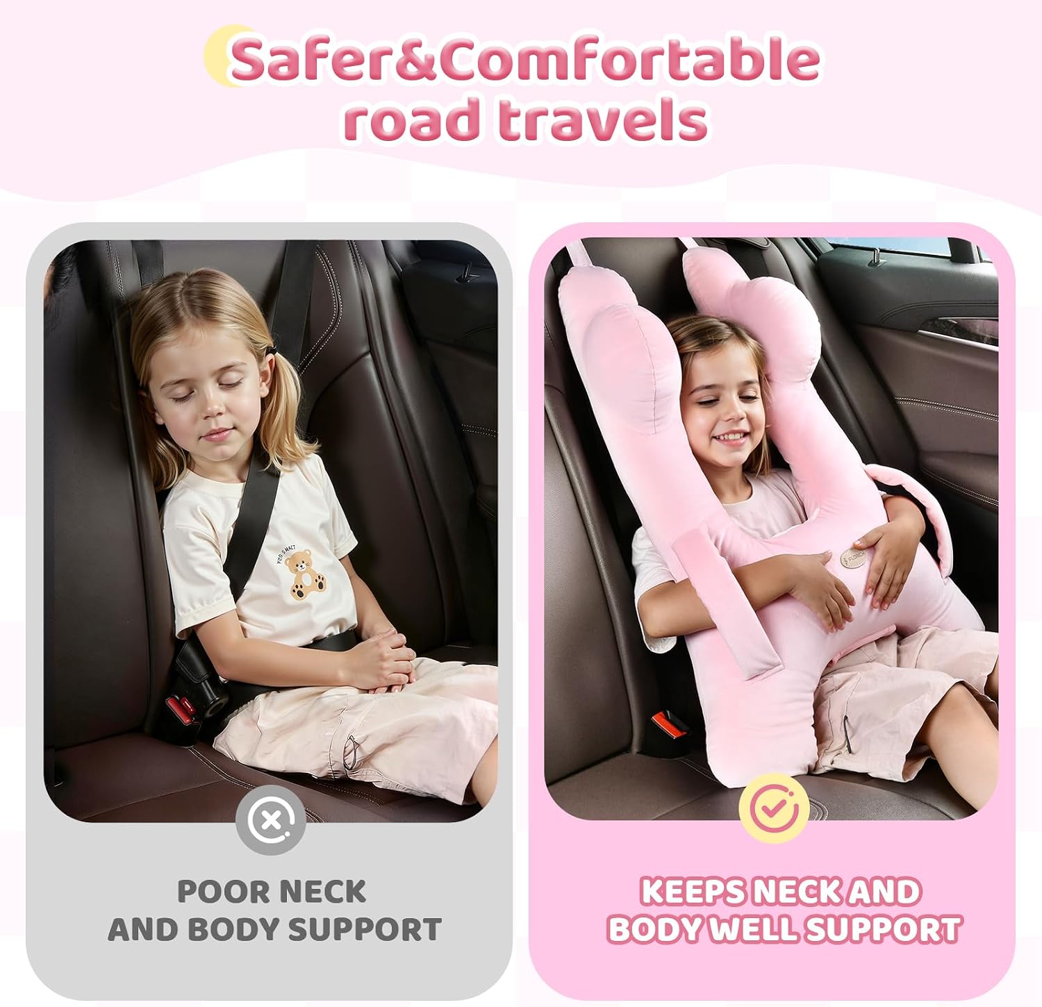 FLORICH Kids Travel Pillow, Car Sleeping Travel Pillow for Kids, Washable H-Shaped Pillow for Adults and Children to Support Head and…