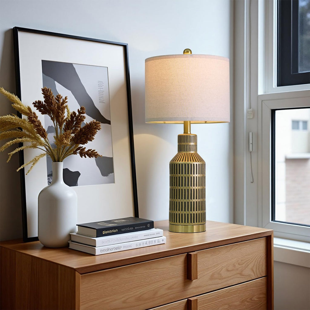 USumkky 25" Gold and Black Modern Ceramic Bedside Lamp Set of 2 for Bedroom Decor Farmhouse Table Lamp for Living Room Office Dorm
