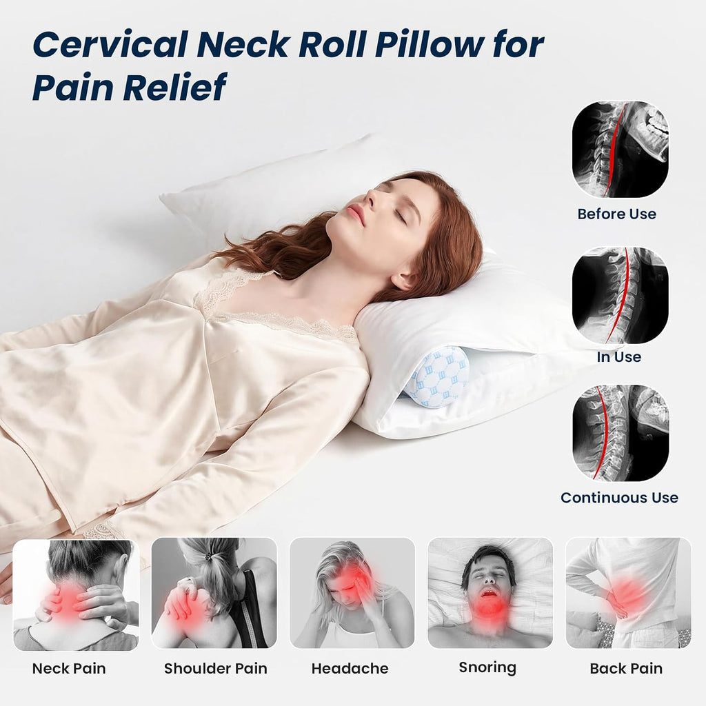 Forcanby Neck Roll Cervical Pillow for Neck - Memory Foam Neck Pillow for Bed | Round Neck Pillows for Sleeping (Cool-Blue, X-Small - 3.5"…
