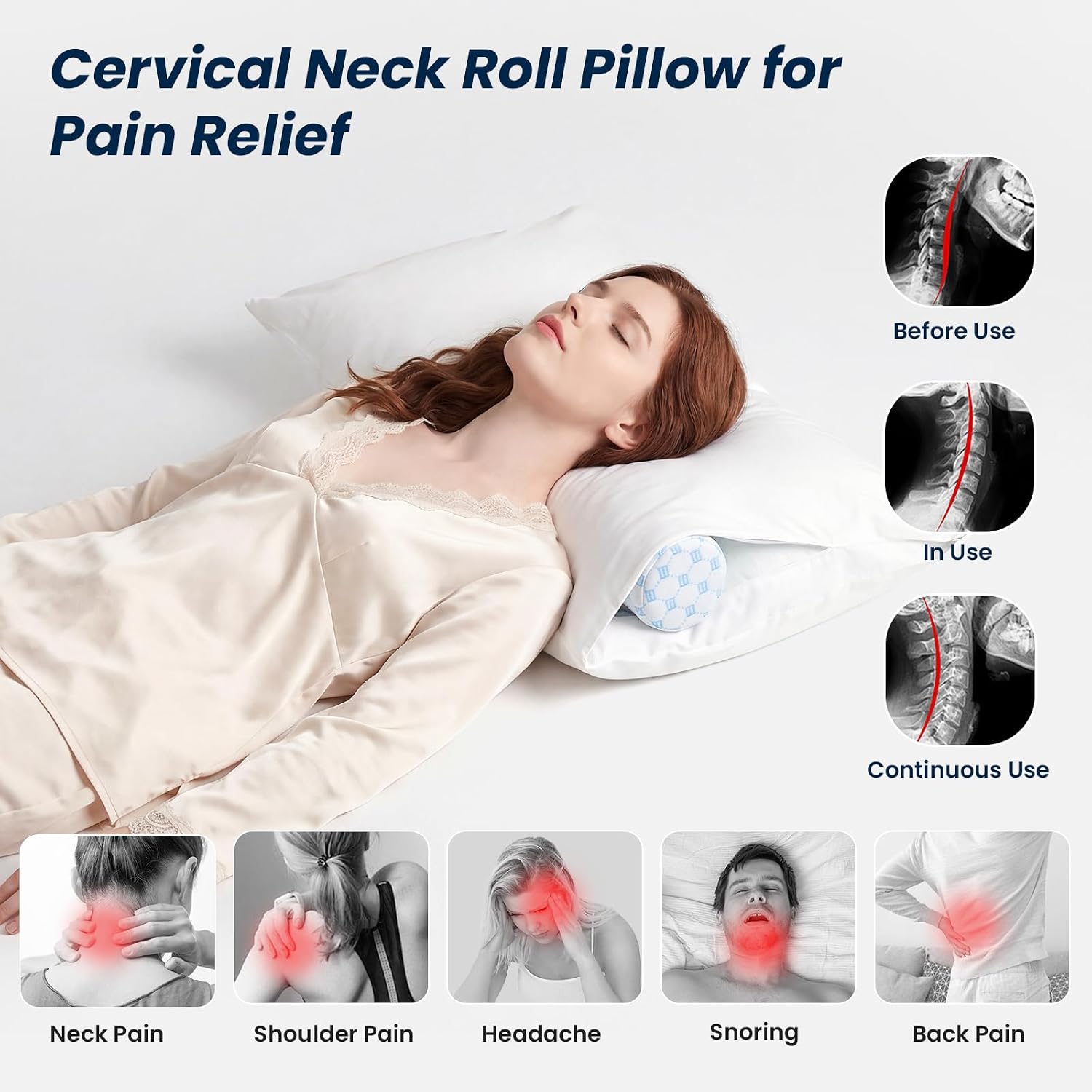 Forcanby Neck Roll Cervical Pillow for Neck - Memory Foam Neck Pillow for Bed | Round Neck Pillows for Sleeping (Cool-Blue, X-Small - 3.5"…