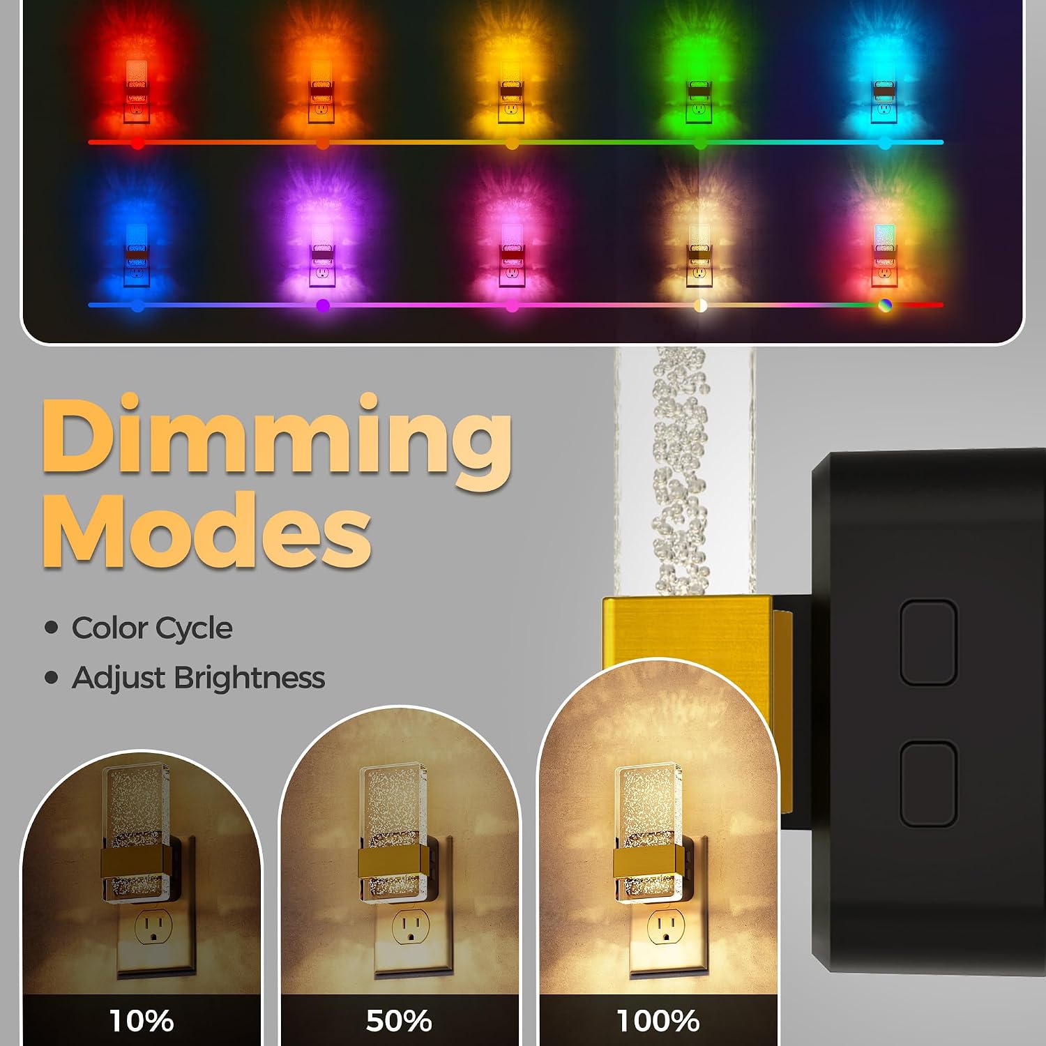 DORESshop LED Night Lights Plug into Wall, [2 Pack] 3 Level Dimmable Night Light, Rotatable Bubble Decorative Nightlight, Dusk to Dawn…