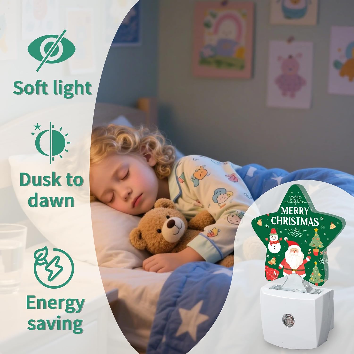Star Night Light with Dusk to Dawn Sensor, Santa Claus Plug in Night Light for Kids Bedroom Nursery, Soft Warm Glow Lamp for Hallway…