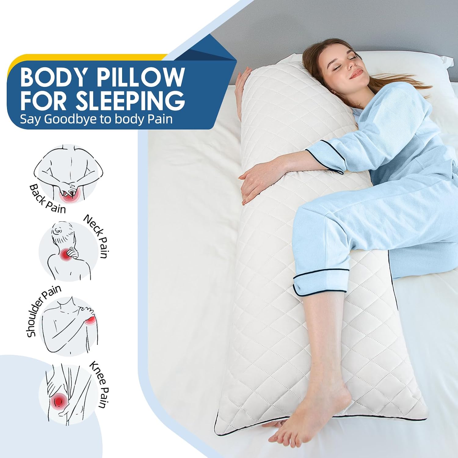 MAGIC ELEPHANT Body Pillow, Memory Foam Body Pillow for Adults, Long Pillow for Bed and Sleeping, Full Long Bed Pillow (White-Without…