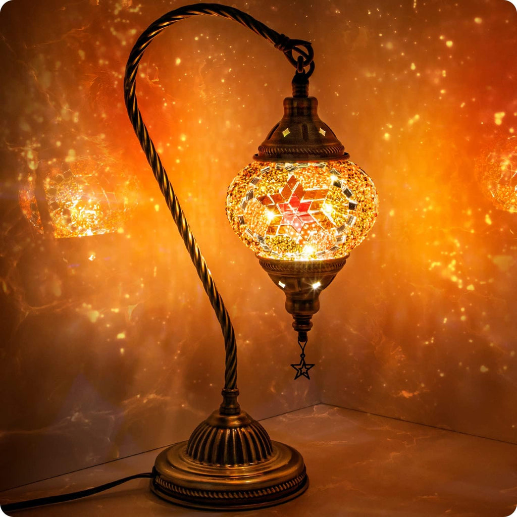Yarra-Decor Turkish Moroccan Lamp with Bronze Base 3-Way Color Changing Handmade Swan Neck Tiffany Mosaic Glass Bedside Lamps for Bedroom…
