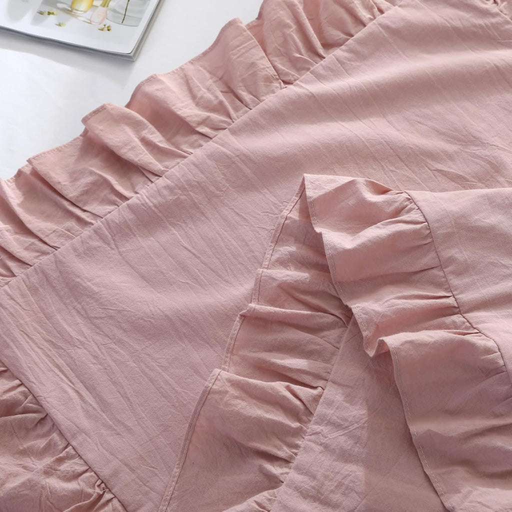 Silnuo 2 Pack Dusty Pink Ruffled Throw Pillow Covers Washed Cotton Farmhouse Decorative Pillowcases Bed Pillow Shams 20"x20" 2 Pack Cotton…
