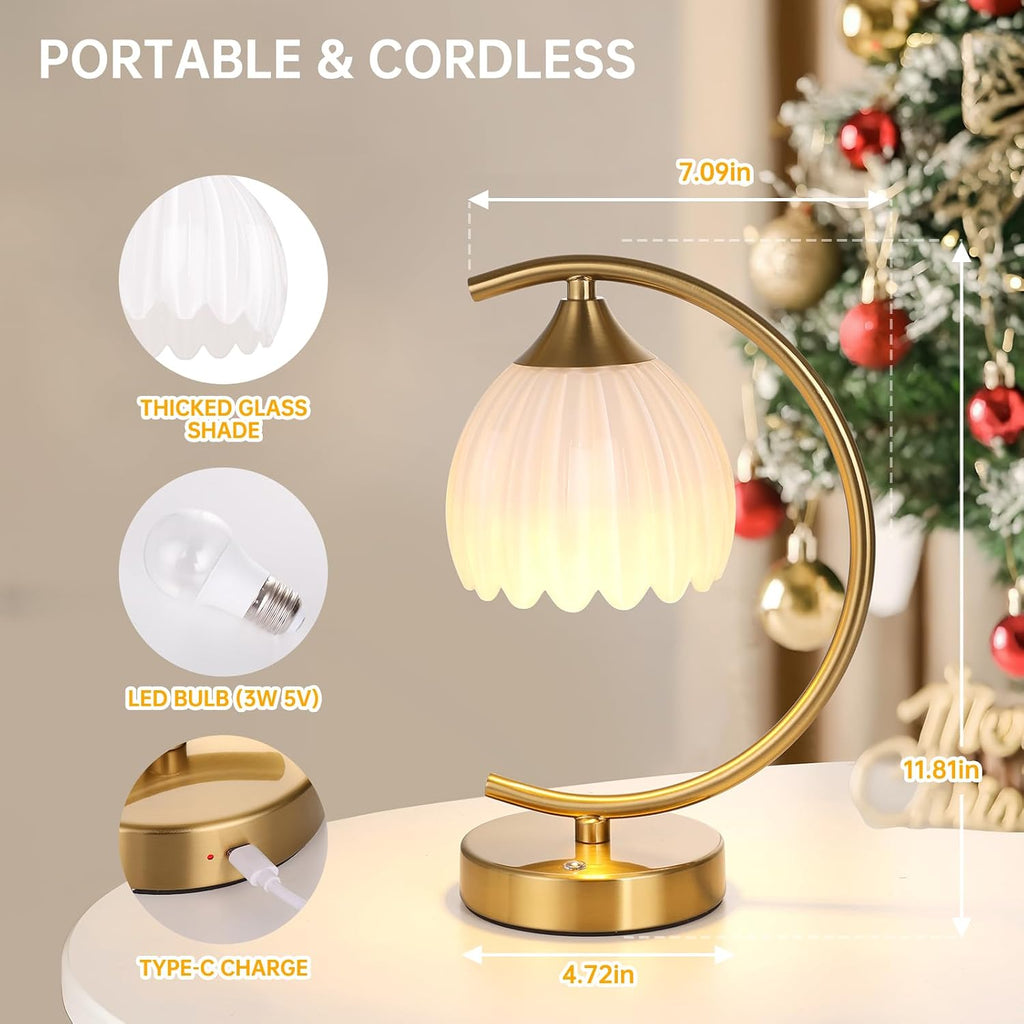 Shenmoyl Set of 2 Tulip Table Lamp, 5200mAh Cordless Touch Control Table Lamps with 3 Color Temps & Stepless Dimming, Rechargeable…
