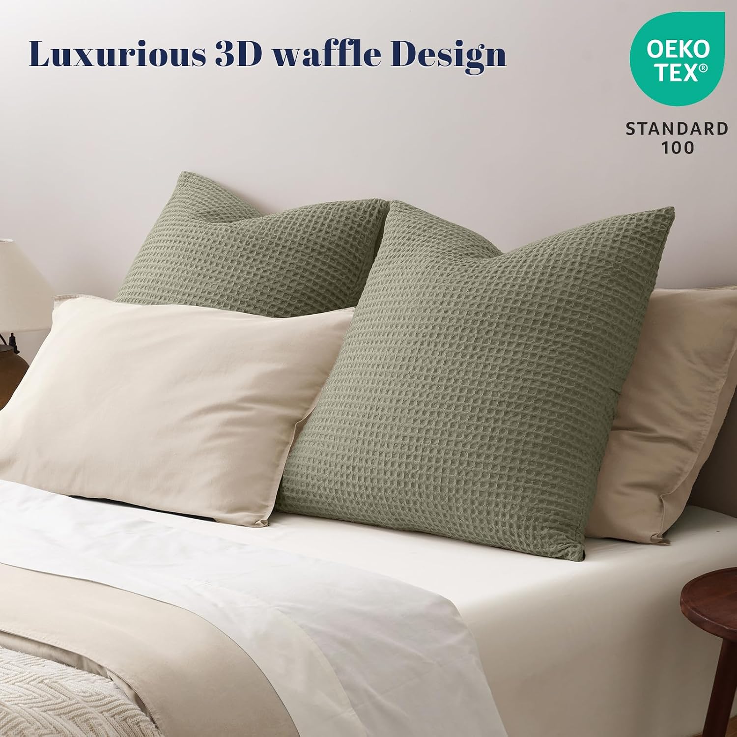 Phf Ultra Soft Waffle Weave Euro Shams Pillow Covers, No Filling, 2 Pack 26" x 26" Bed Cushion Covers, Breathable & Skin-Friendly Bed Pillo…