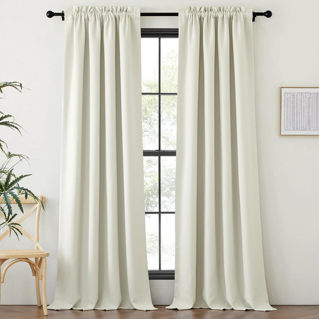Nicetown Thick Faux Linen Bedroom Curtains 108 inches Long, Room Darkening Dual Rod Pockets & Hook Belt Thermal Curtains Noise Dampening Dr…