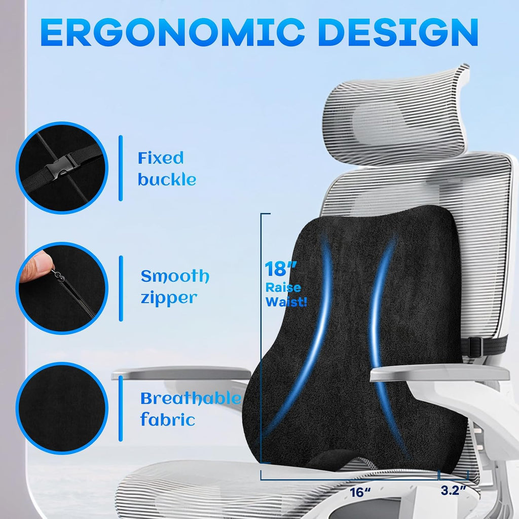 Watshyon Memory Foam Seat Cushion & Plush Velvet Lumbar Support Pillow Set, Comfort Computer Chair Cushions for Tailbone & Back, Er…