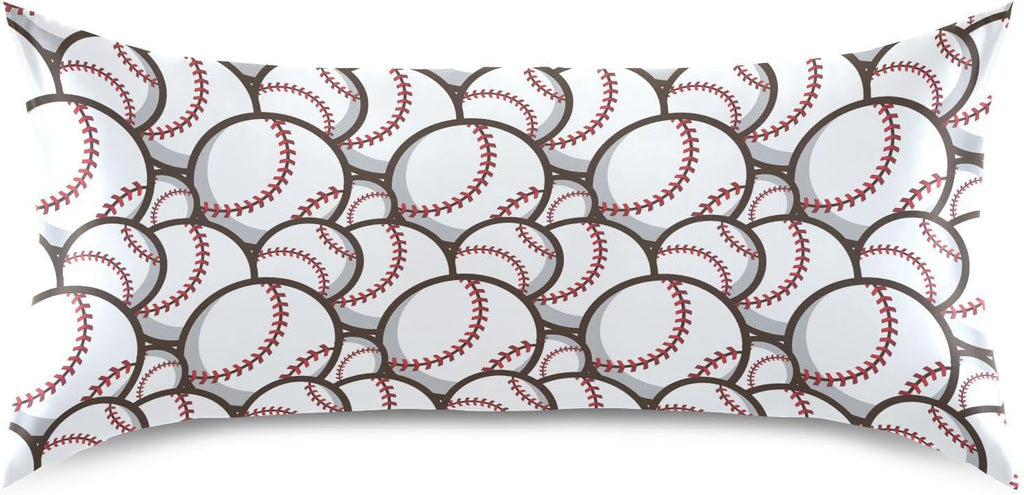 Ball Baseball White Print Pillow Covers Silk Pillowcase for Hair and Skin Soft Breathable Smooth Cooling Satin Pillowcase King Size…
