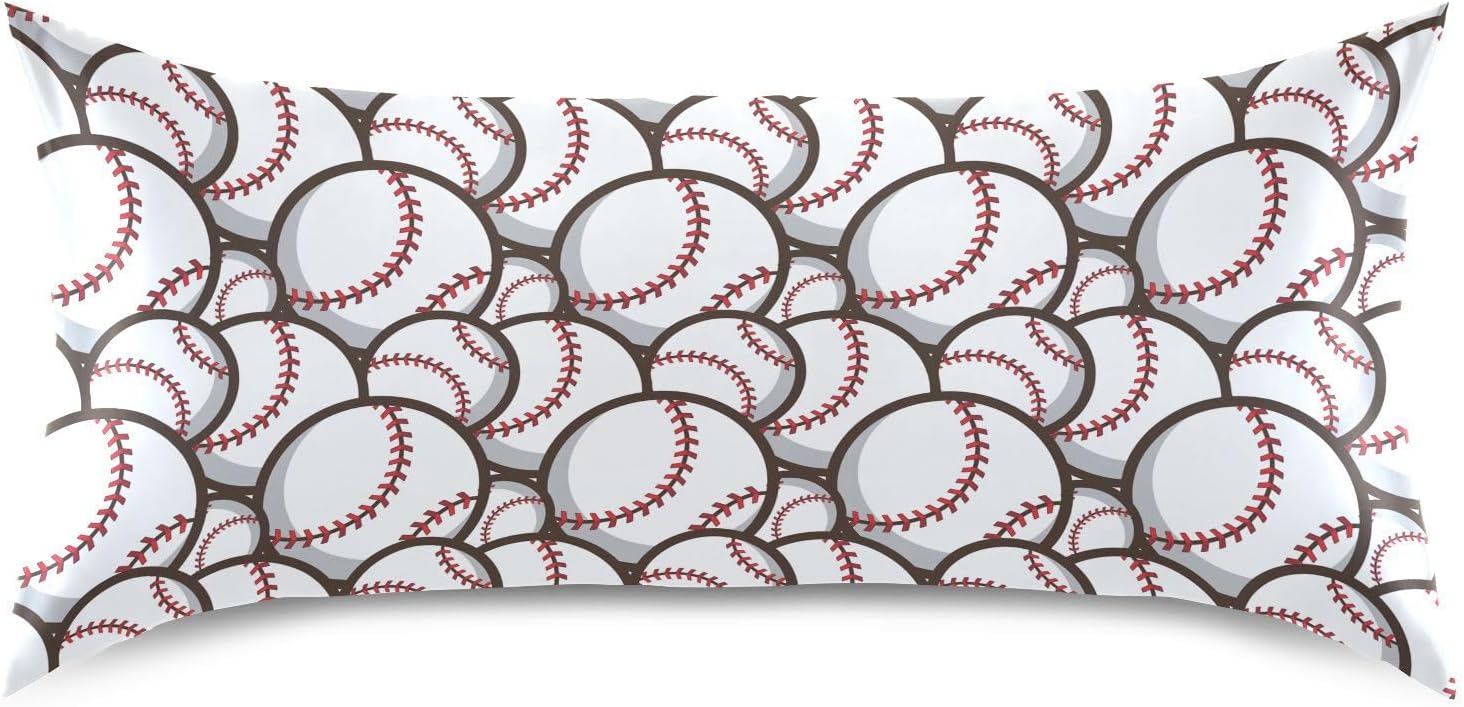 Ball Baseball White Print Pillow Covers Silk Pillowcase for Hair and Skin Soft Breathable Smooth Cooling Satin Pillowcase King Size…