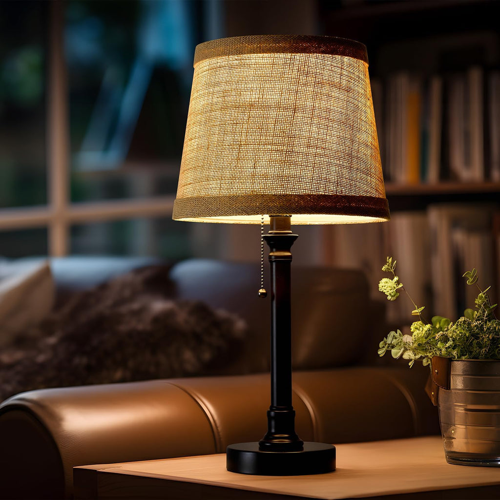Oneach 19.5" Small Table Lamp for Bedroom - Bedside Lamps for Nightstand, Black Table Lamp for Living Room with Fabric Shade, Desk…