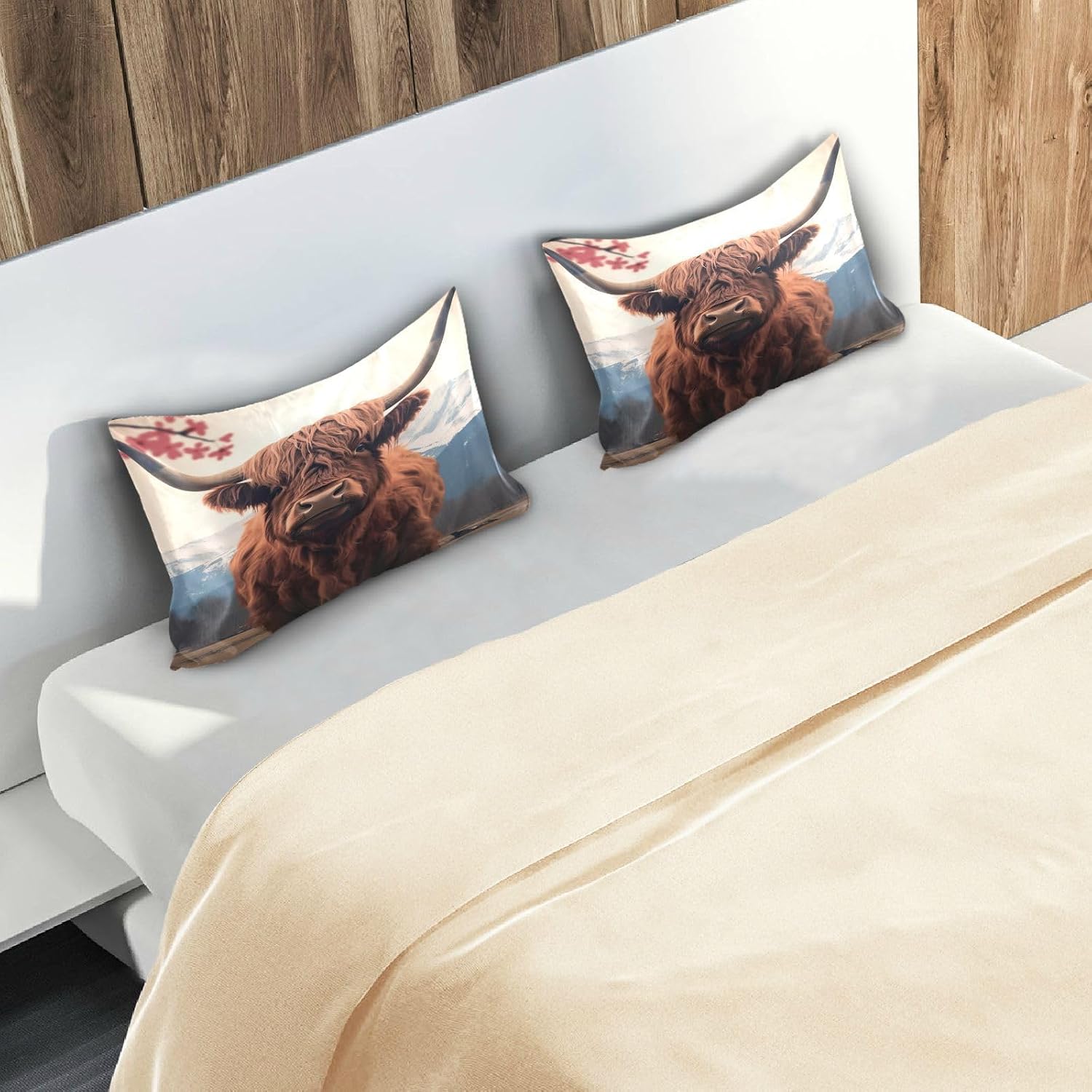 YETTASBIN Highland Cow Satin Pillowcase, Soft Breathable Silk Pillow Case with Envelope Closure for Hair and Skin, Standard Size 26 x 20…