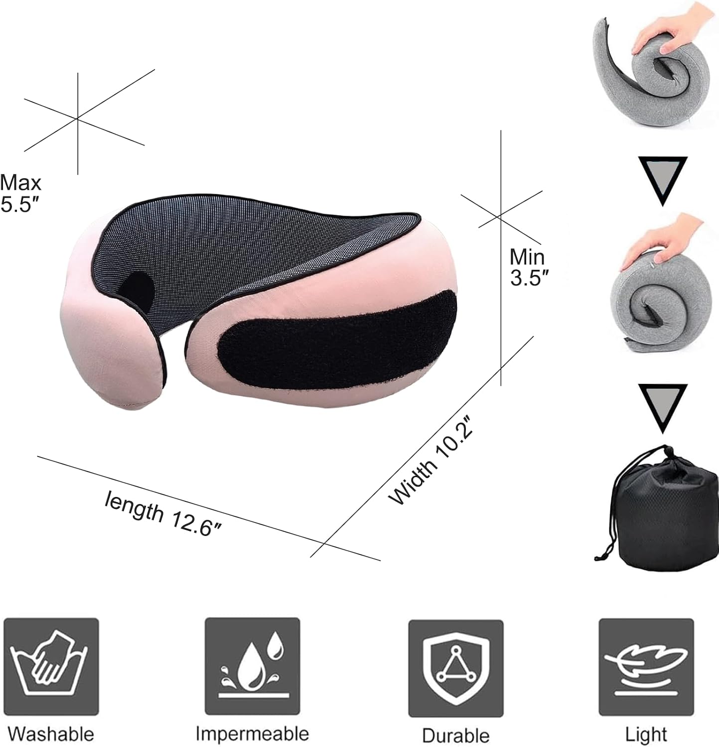 Neck Pillow for Traveling, Travel Neck Pillow for Airplanes, 100% Pure Memory Foam, 360° Support Stowable Pillows for Sleeping…
