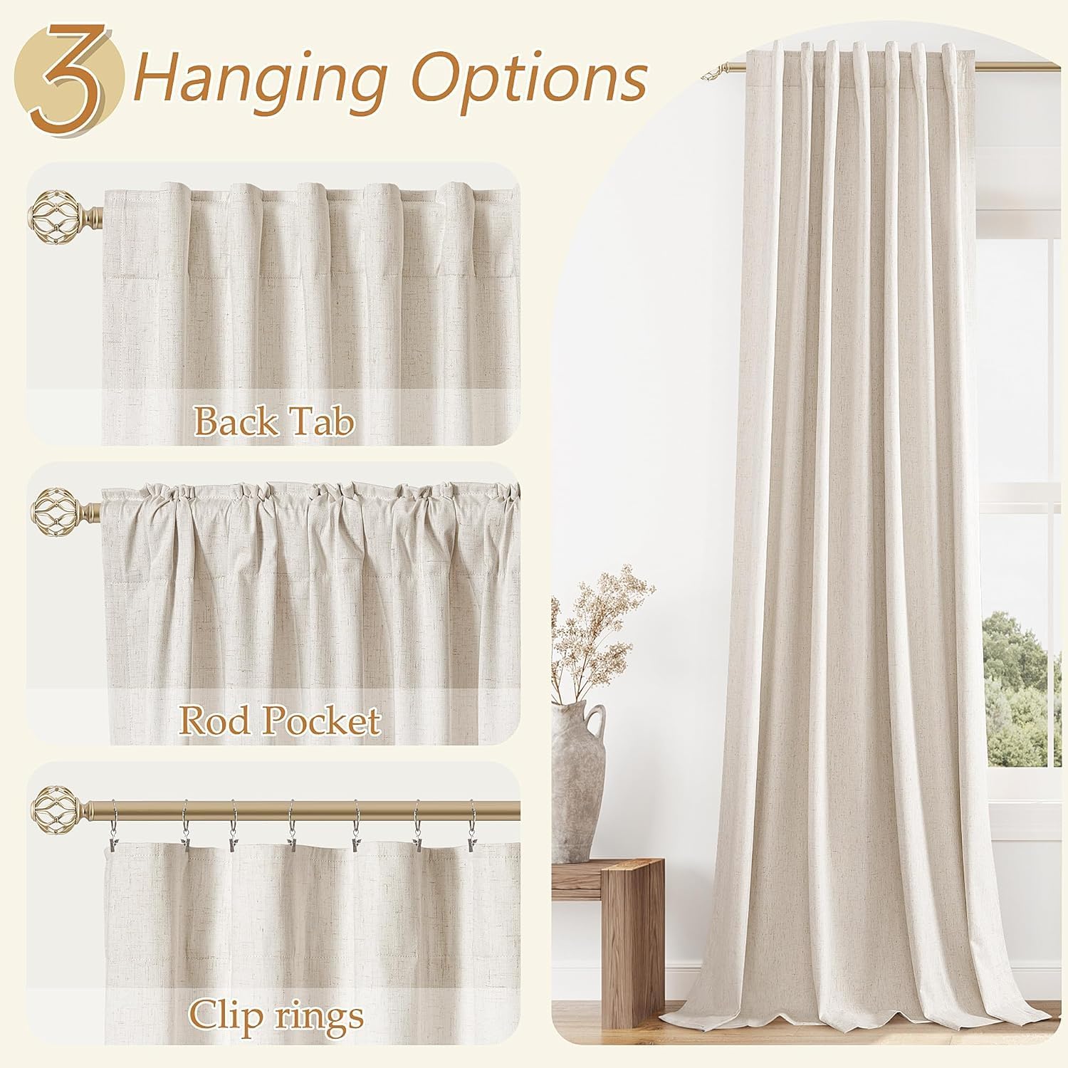 Guken 100% Blackout Curtains 54 Inch Length 2 Panels Set for Living Room Bedroom Back Tab Thermal Insulated Black Out Linen Drapes Room Dar…