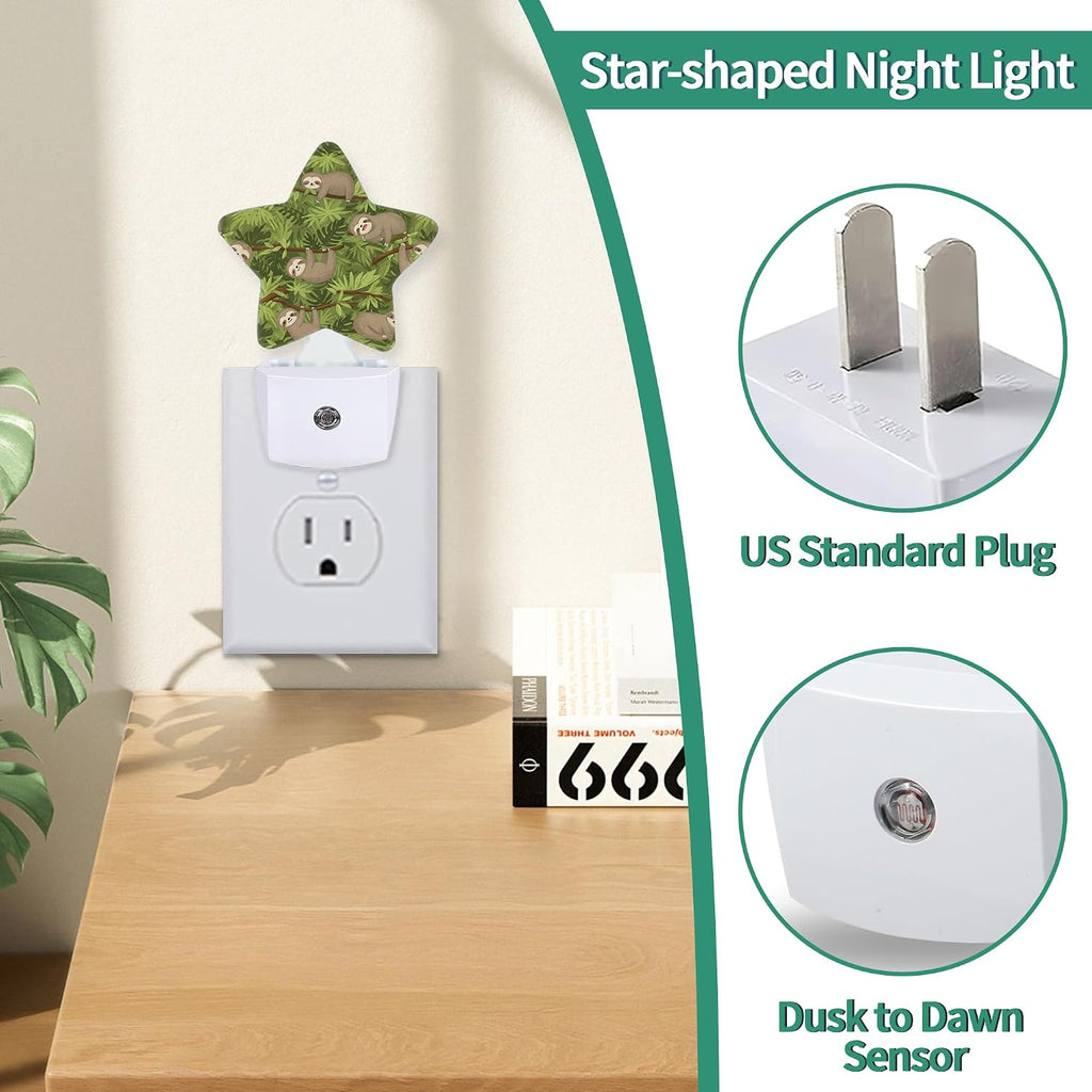 Star Night Light with Dusk to Dawn Sensor, Sloth Plug in Night Light for Kids Bedroom Nursery, Soft Warm Glow Lamp for Hallway Bathroom…