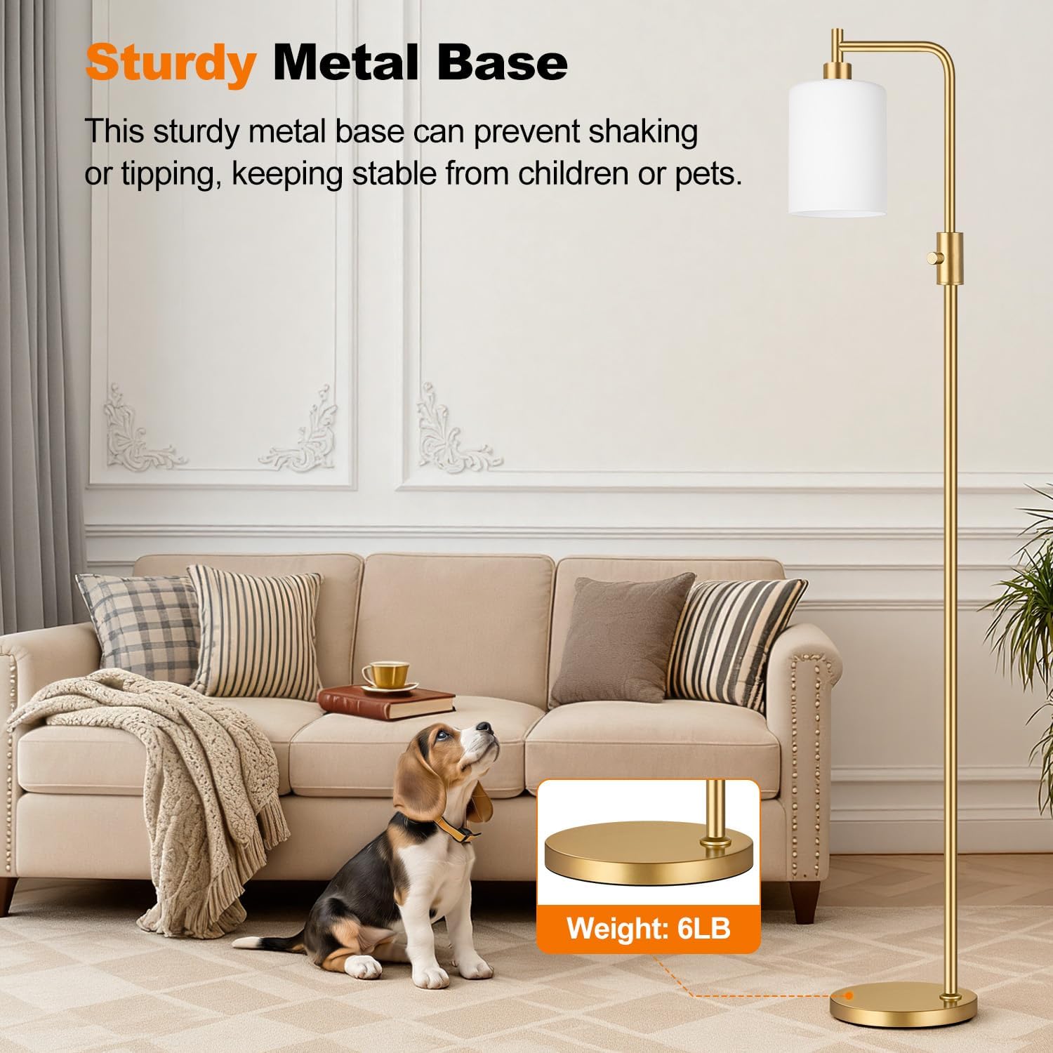 Upgraded】Dimmable Floor Lamps for Living Room with Frosted White Glass Shade, Modern Industrial Floor Lamp with 900LM Bulb Included…