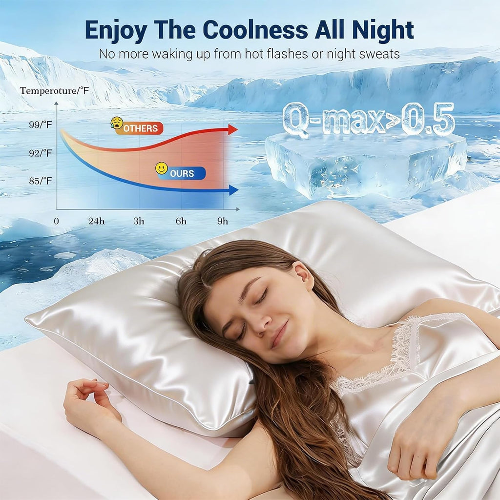 Luxear Cooling Pillow Cases for Hot Sleepers, Double-Sided Upgraded Arc-Chill Q-Max > 0.5 Cooling Satin Pillowcase, Silky Soft, Hair & Skin…