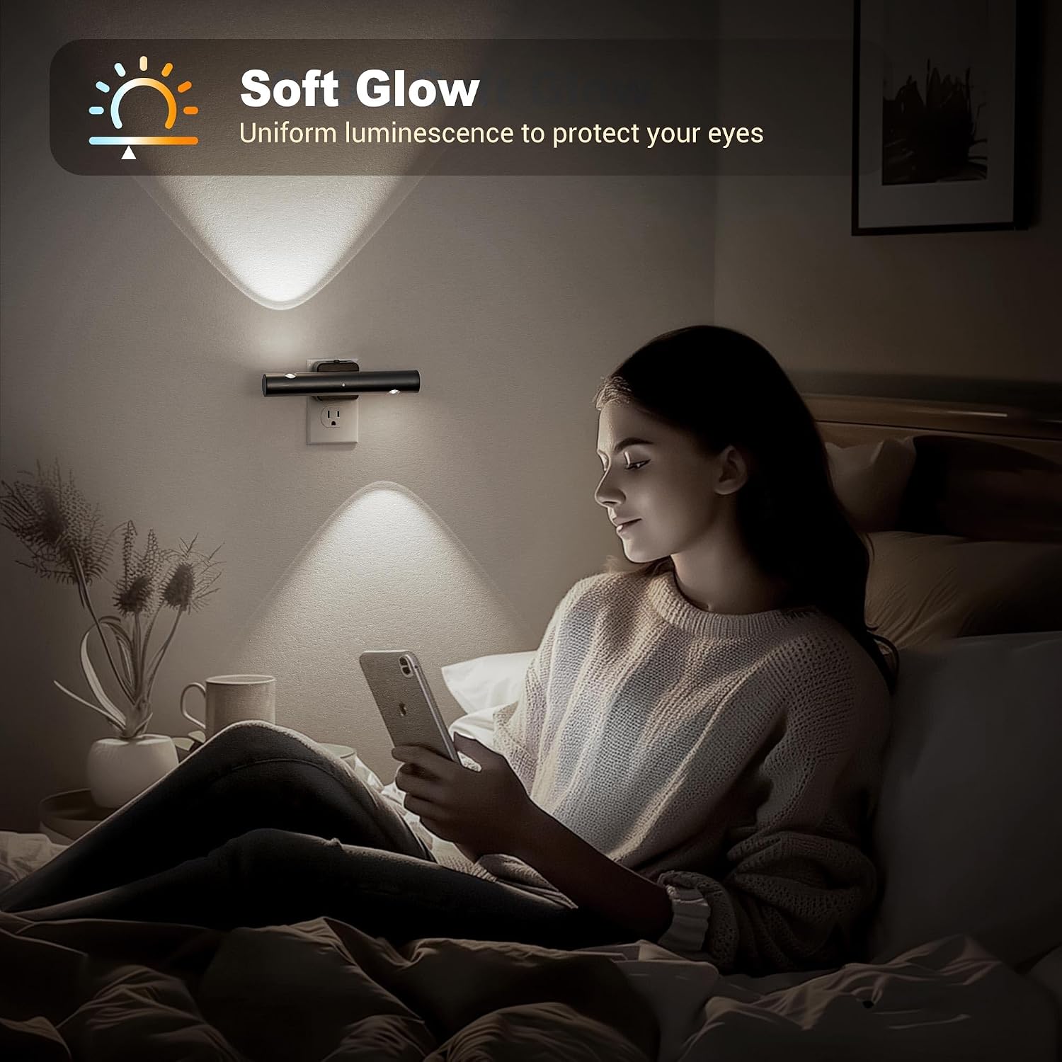 JandCase Dusk-to-Dawn Sensor Night Light, 5000K Daylight White Night Lights Plug into Wall, Adjustable Brightness 0-100LM, Dimmable LED…