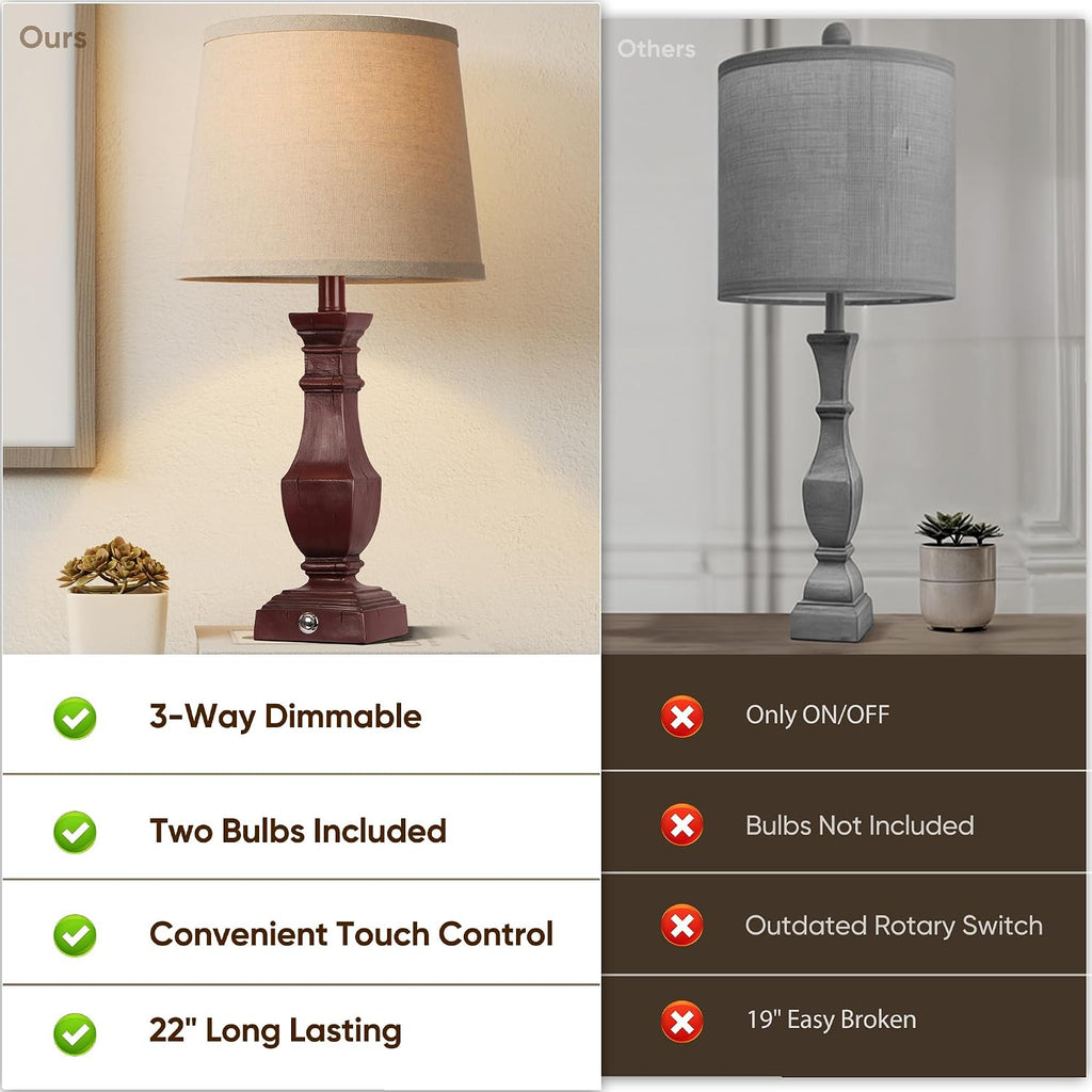 ROTTOGOON Dimmable Table Lamps Set of 2, Rustic Farmhouse Table Lamps for Living Room Bedroom, Bedside Desk Lamps for end Tables, Touch…