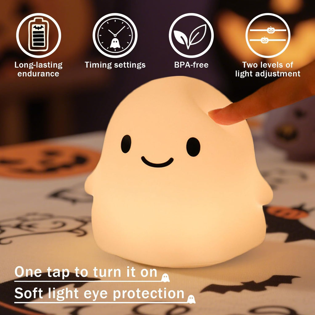 Daixinde Ghost Night Light, Squishy Halloween Gifts with 50Hrs Battery, Tap Control 2 Brightness, 30Min Auto-Off, Rechargeable Cloud Lamp f…