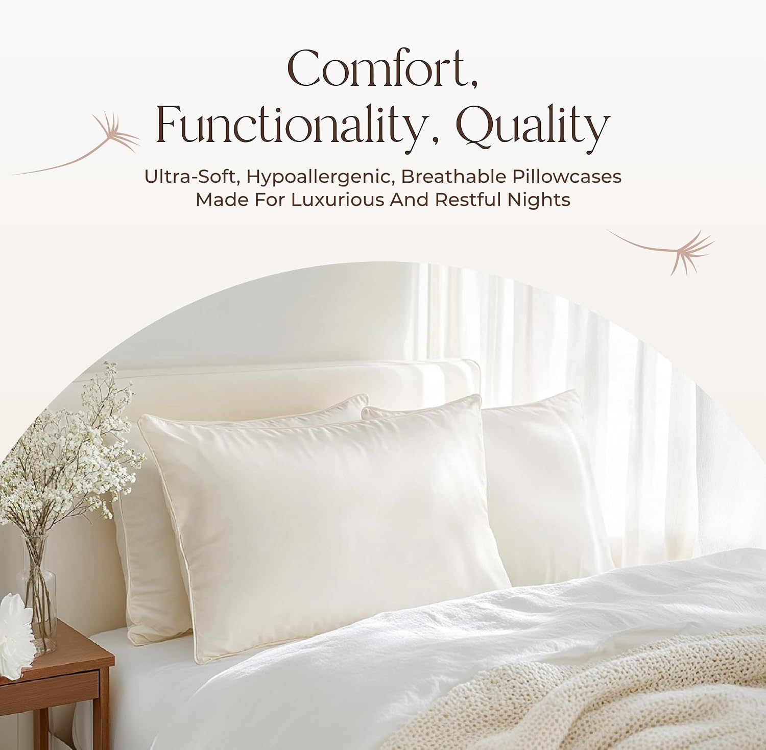 WhisperOrganics Organic Cotton Pillow Protector Standard Size - 100% Cotton GOTS Certified Pillow Case Protector with Zipper - Hypoallergen…