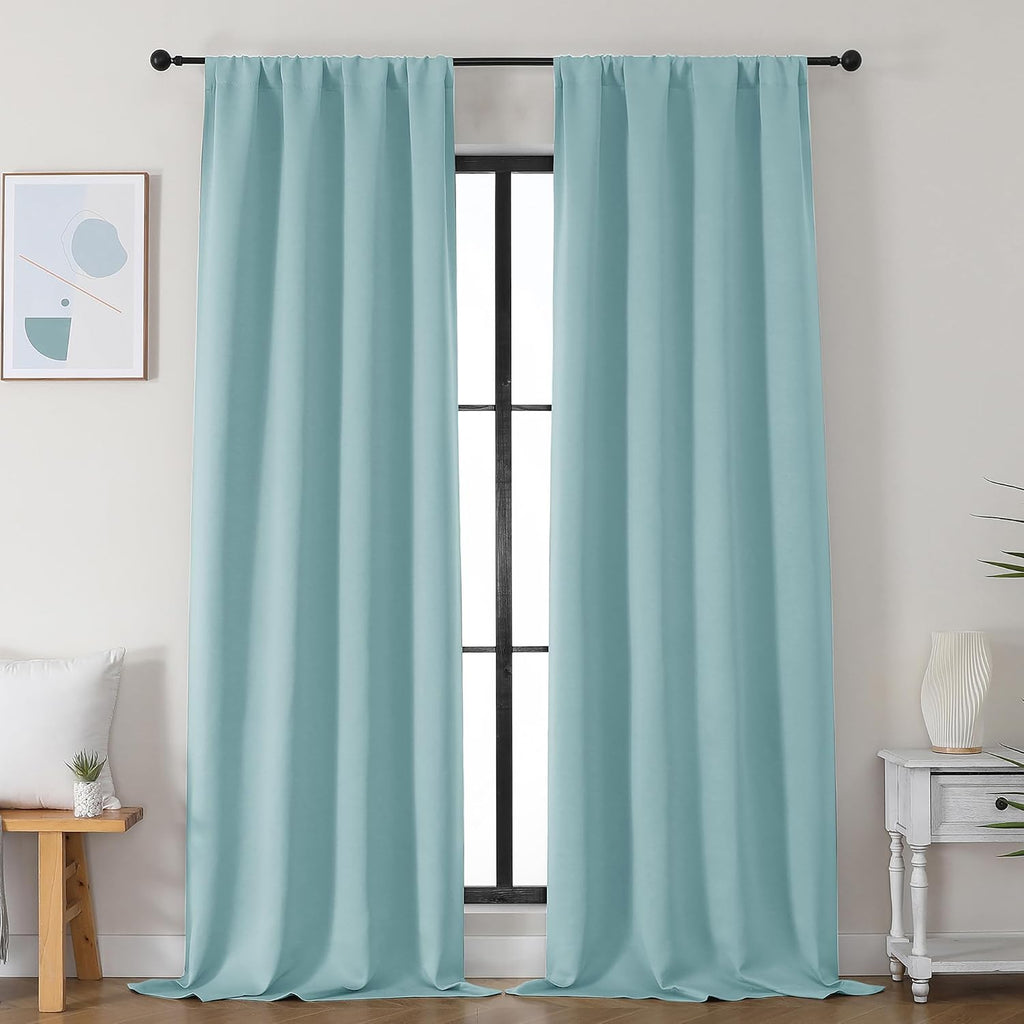 Simplebrand Ava Aqua Blackout Curtains for Bedroom 96 Inches Long 2 Panels, Solid Thermal Insulated, Energy Saving Nursery Window Treatment…