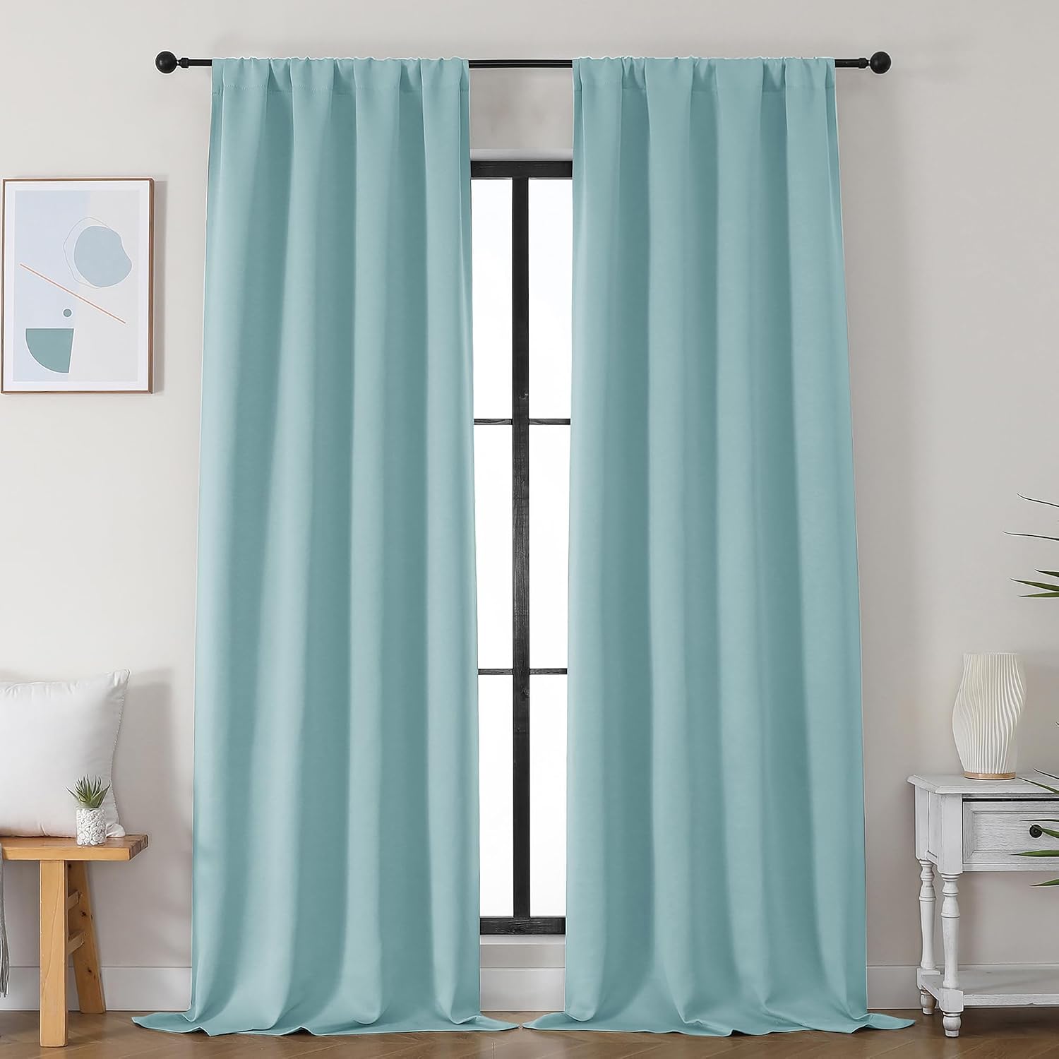 Simplebrand Ava Aqua Blackout Curtains for Bedroom 96 Inches Long 2 Panels, Solid Thermal Insulated, Energy Saving Nursery Window Treatment…
