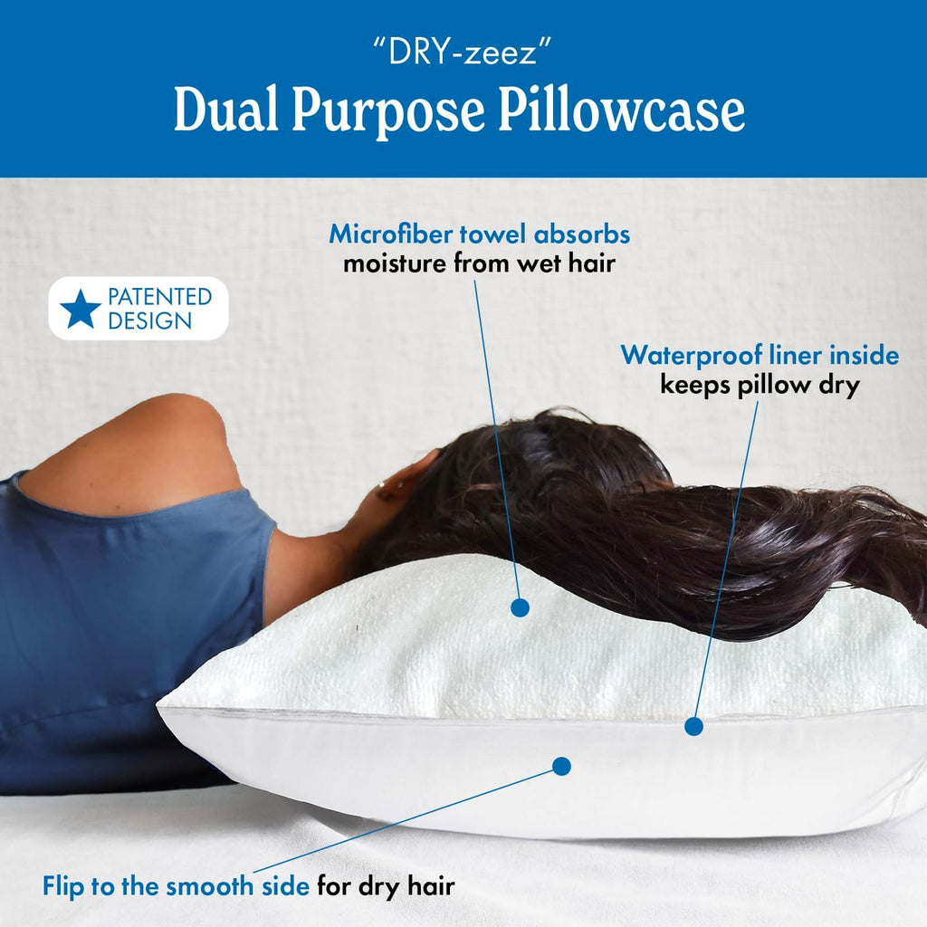 DryZzz Waterproof Pillow Protector Cooling Pillow Case 29"x19" 1pc White Standard Size, Absorbent Towel Pillowcase Dual-Sided Wet & Dry Hai…