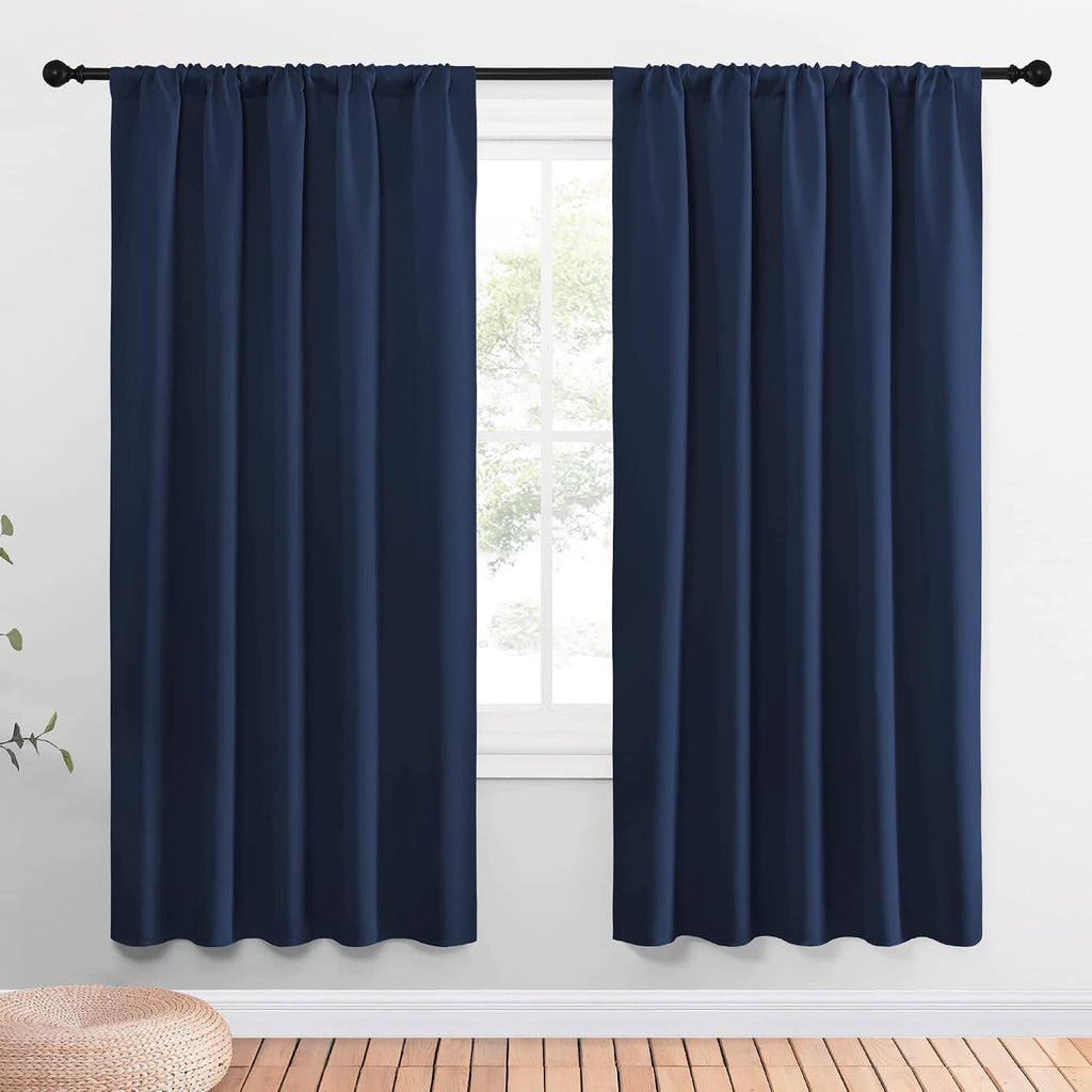 NICETOWN Window Curtains Blackout Draperies - Thermal Insulated Solid Top Pocket Blackout Drapes for Nursery Room (1 Pair, Navy, 52 x 72…