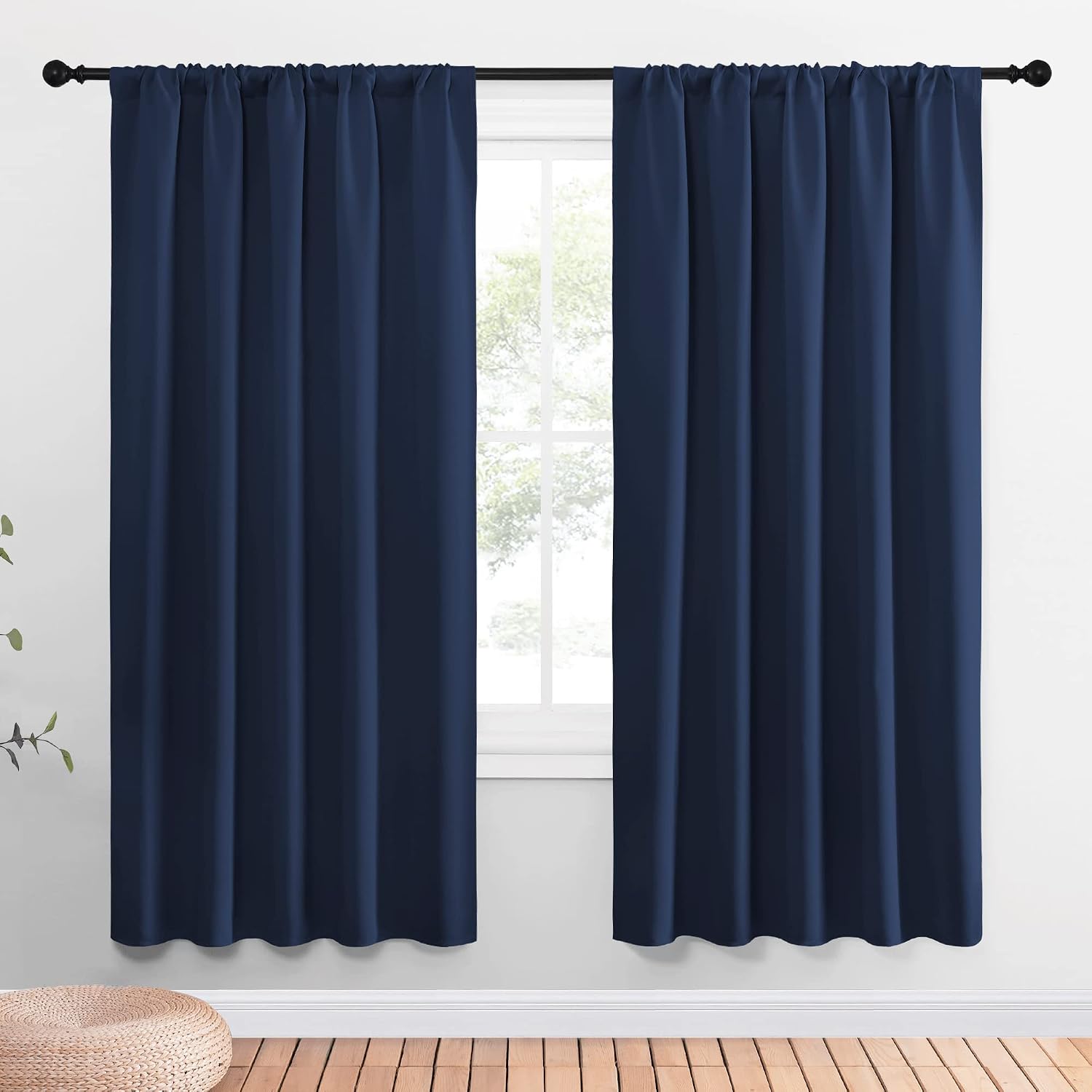 NICETOWN Window Curtains Blackout Draperies - Thermal Insulated Solid Top Pocket Blackout Drapes for Nursery Room (1 Pair, Navy, 52 x 72…