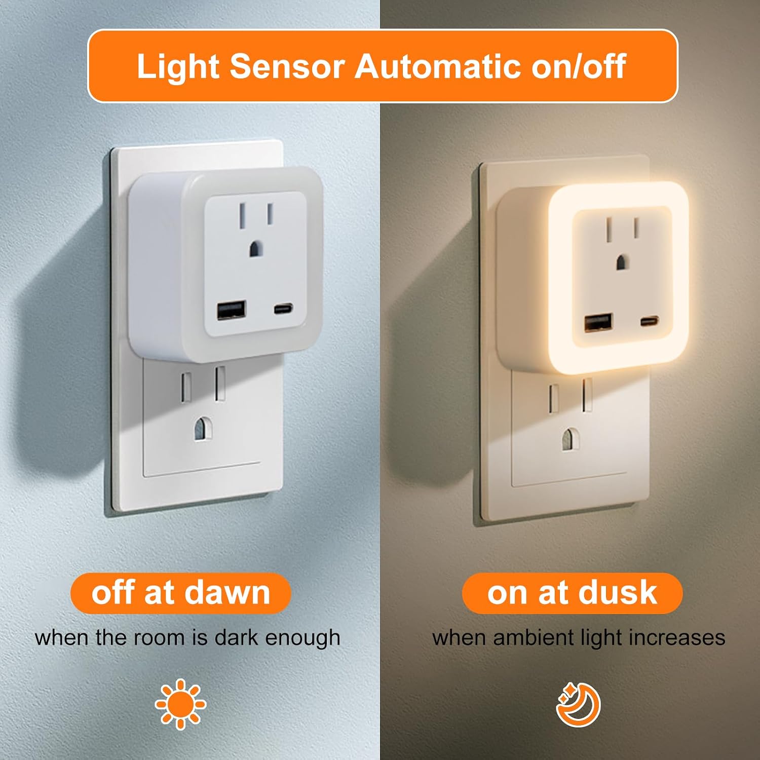 Night Lights Plug Into Wall 2 Pack Rechargeable Battery Backup Light Dusk to Dawn Sensor Night Light with Outlet Expander for Adults Kids…
