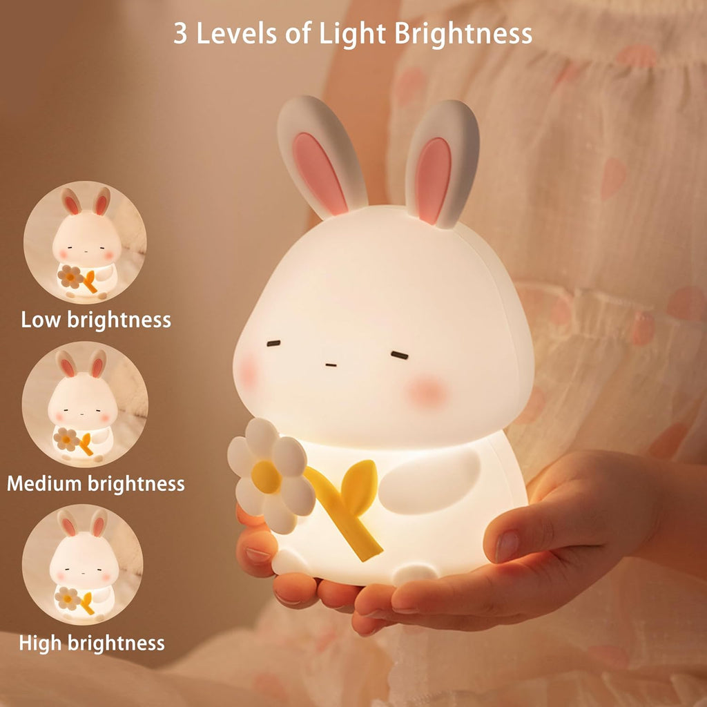 Led Cute Flower Bunny Night Light, Dimmable Timer Kawaii Lamps, Super Squishy Silicone USB Rechargeable Touch Control Night Lamp, Used…
