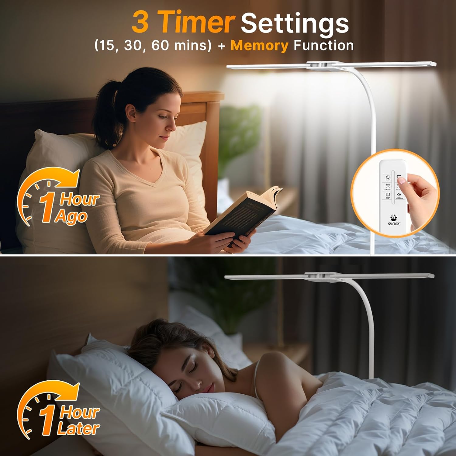 Syrinx LED Floor Lamp, 18W 2000LM Bright Reading Floor Lamp, Dual Head Gooseneck Standing Lamp, Smart Motion Sensor, Remote Control…