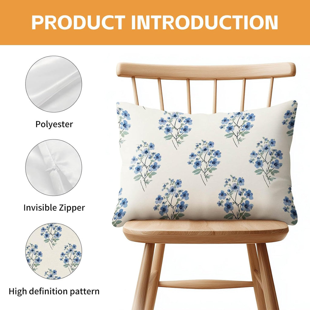 HOMETITUTE Blue Floral Pillow Covers Decorative Pack of 2 Satin 12x20 Inch Vintage Botanical Flower Art Lumbar Throw Pillow Cases for…