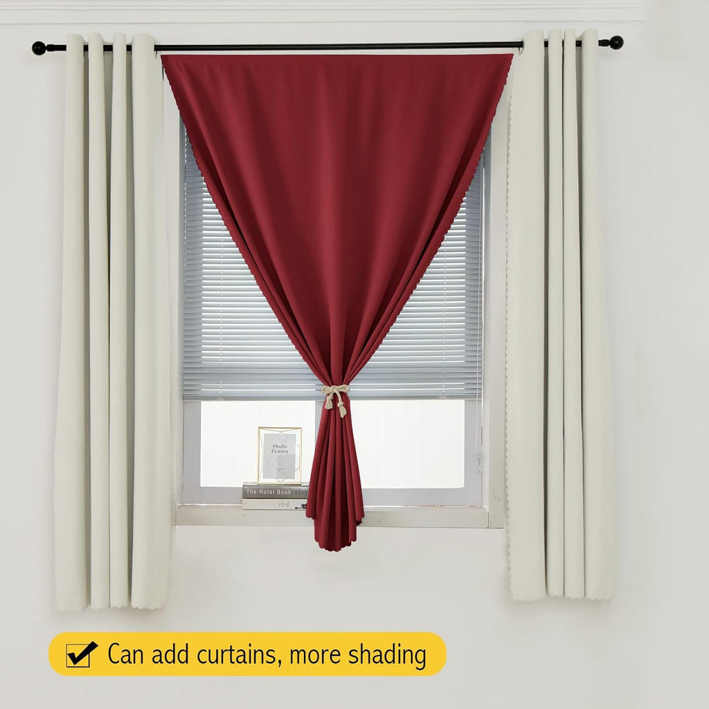Self Adhesive Curtains, Stick Curtain Blackout Shades Window Cover Curtains for Living Room No Drilling, 47" W X 71" L, Burgundy, 1 Panel