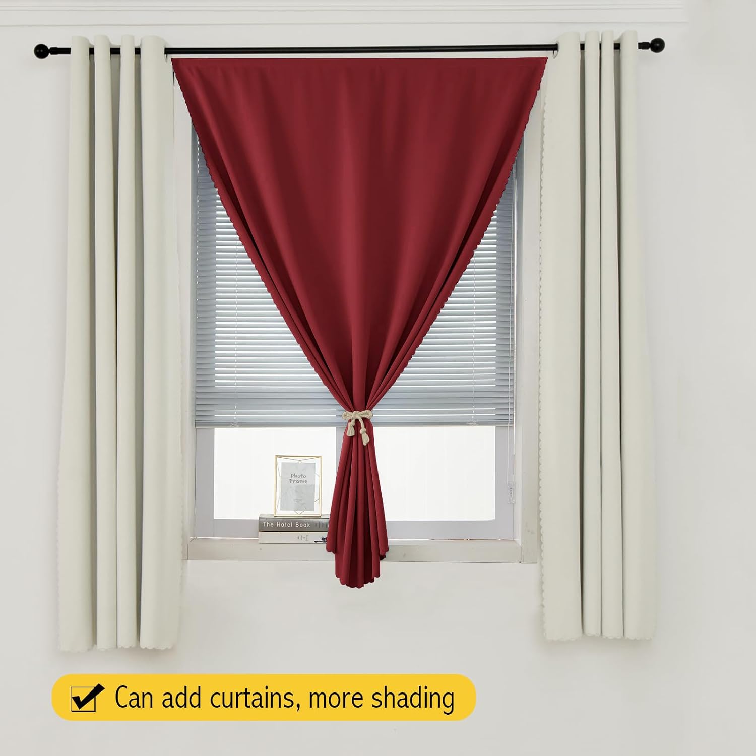 Self Adhesive Curtains, Stick Curtain Blackout Shades Window Cover Curtains for Living Room No Drilling, 47" W X 71" L, Burgundy, 1 Panel