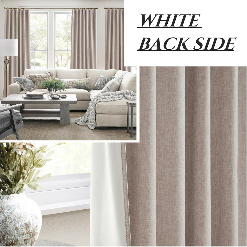 Qjmydeco Vintage Cabin Curtains for Bedroom Windows Decorative Blackout Farmhouse Style Linen Curtains 90 Inches Long Oatmeal Weather Therm…