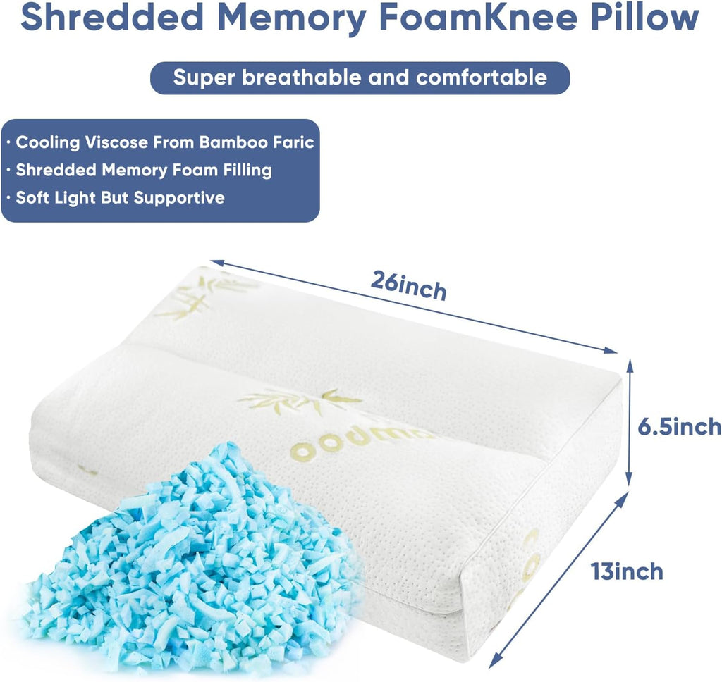MINUPWELL 6.5" Knee Pillow for Side Sleepers - 100% Shredded Memory Foam Leg Pillow for Side Sleeping - Between Leg & Under Hip Pillow…