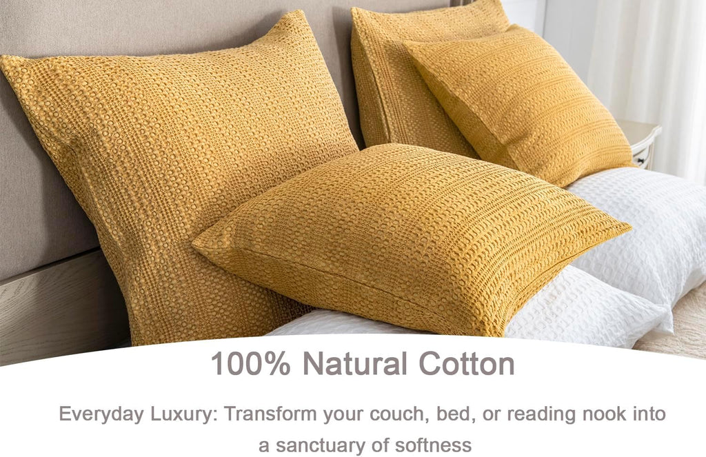 Cocoploceus 26x26 Pillow Covers Boho Euro Shams Set of 2 Decorative Throw Pillow Covers Cotton Large Square Pillowcase for Couch Bed, Yello…