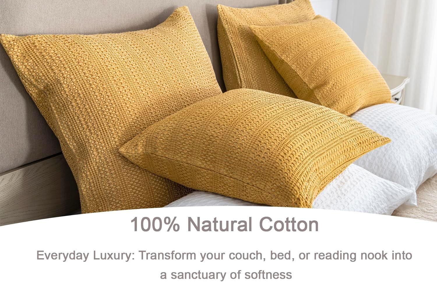 Cocoploceus 26x26 Pillow Covers Boho Euro Shams Set of 2 Decorative Throw Pillow Covers Cotton Large Square Pillowcase for Couch Bed, Yello…