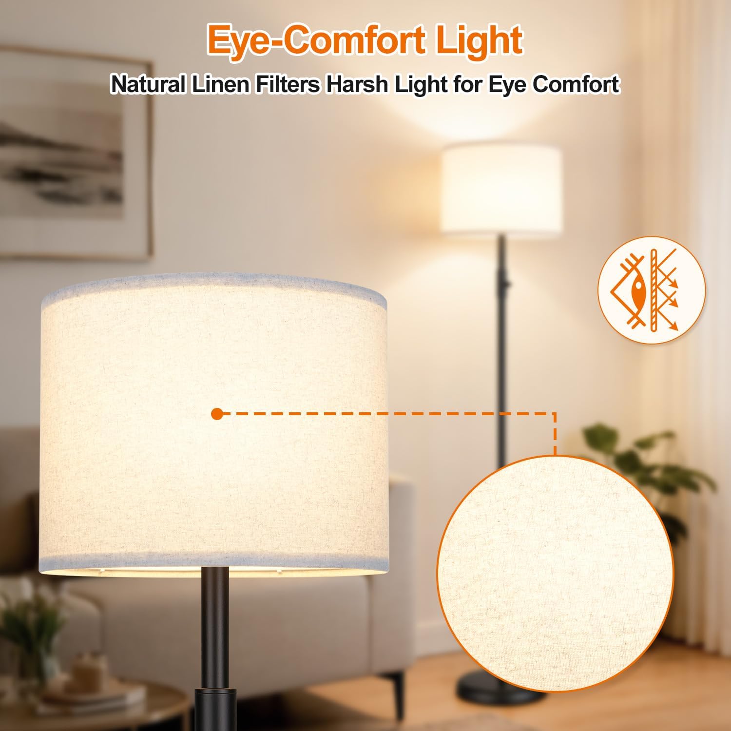 Upgraded】 Dimmable Floor Lamp for Living Room,1000 Lumens Bulb Included, Modern Floor Lamps Simple Design with Linen Shade, Tall Standing…