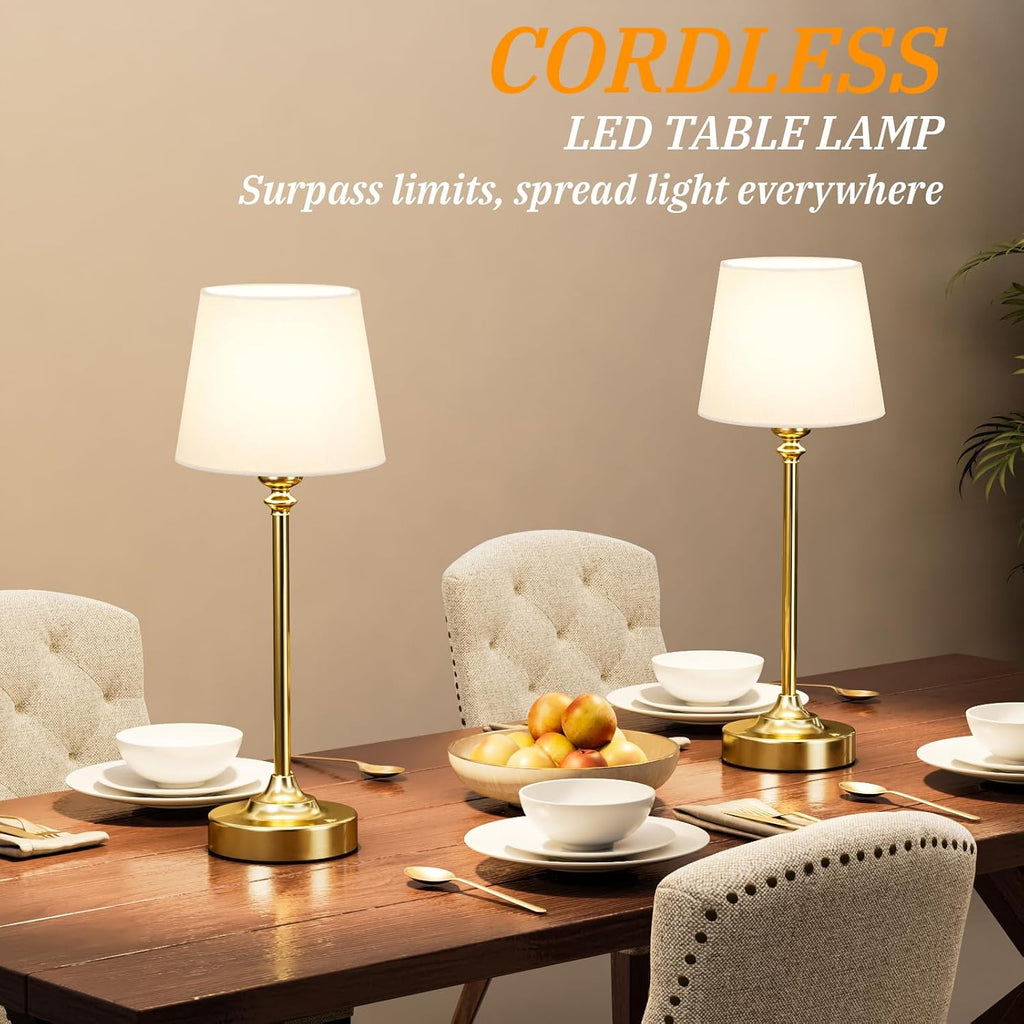 Kakanuo Cordless Table Lamps Rechargeable Set - 2 Pack Gold 4000mAH Battery Operated Lamps for Decor, 3000K Stepless Dimming Touch…