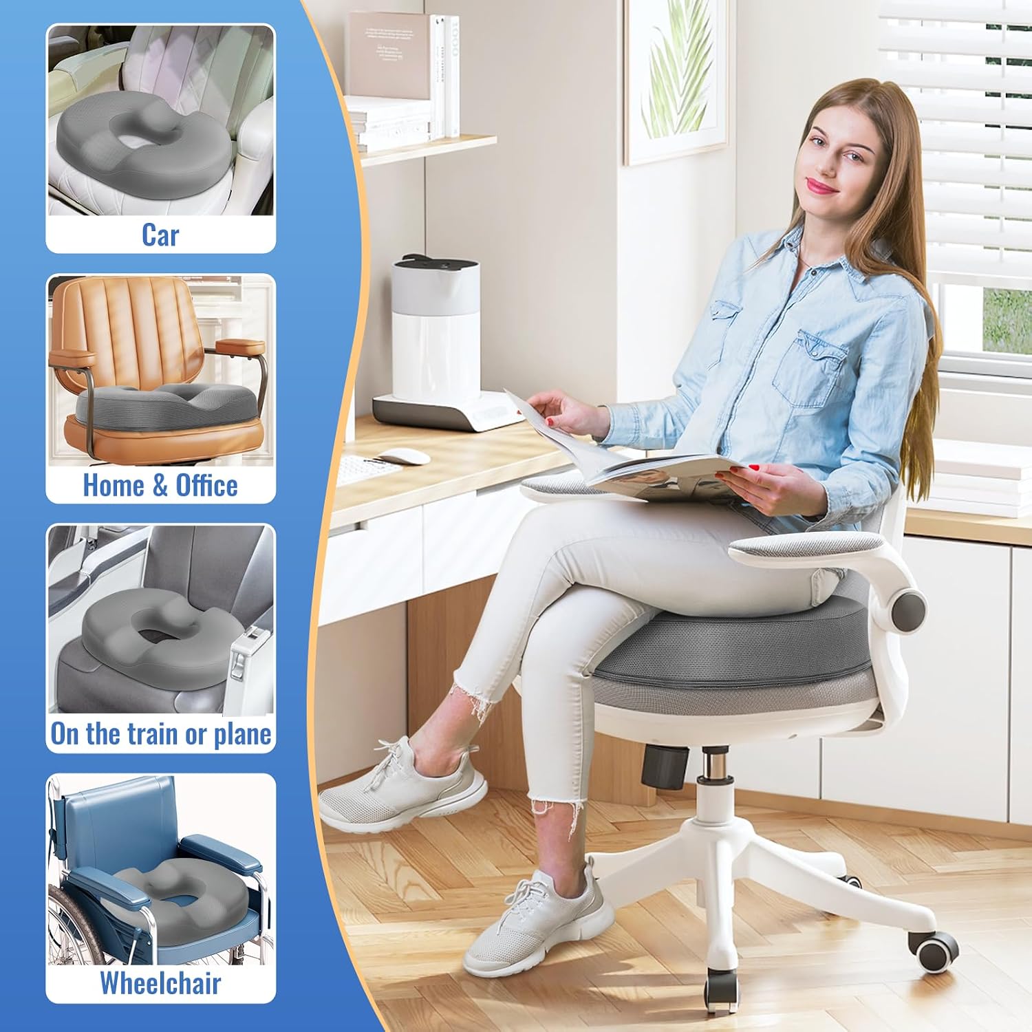 CloudBliss Donut Pillow Seat Cushion Chair Pad for Tailbone and Hemorrhoids, Memory Foam Seat Chair Cushion for Men and Women for Home & Of…
