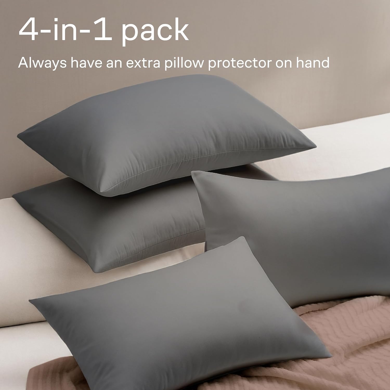 Ultra Soft Pillow Protectors with Zipper Standard Size - Set of 4 Breathable Pillow Covers - 100% Protection Against Stains, Dust & Dirt…