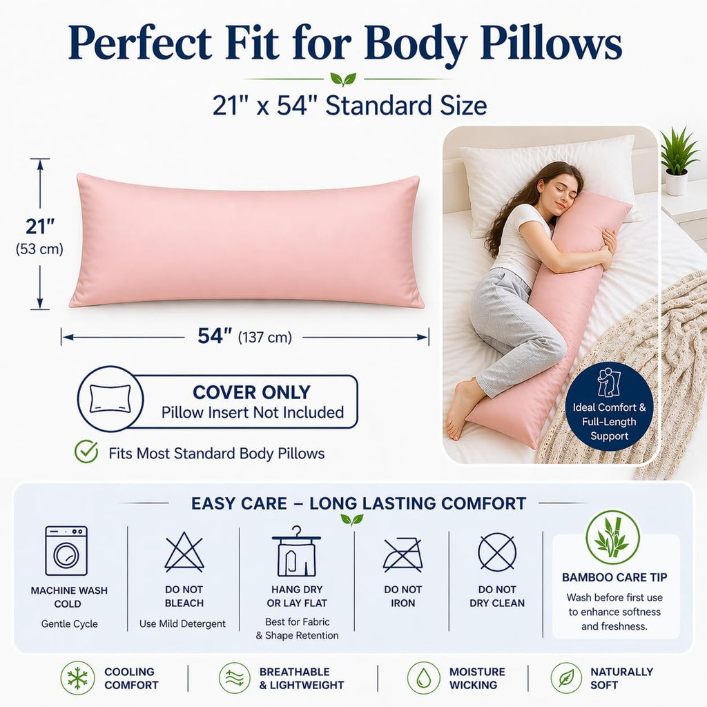Evolive 100% Rayon Derived from Bamboo Cooling Breathable Body Pillow Cover/Pillowcases 21x54 inches with Hidden Zipper Closure (Pink, 21“X…