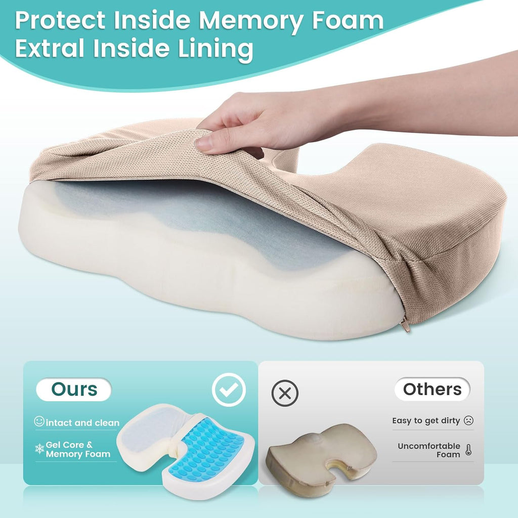 CushZone Office Chair Seat Cushion, Cooling Gel Enhanced Memory Foam Cushion for Long Sitting - Back, Sciatica, Coccyx, Tailbone Pillow - f…