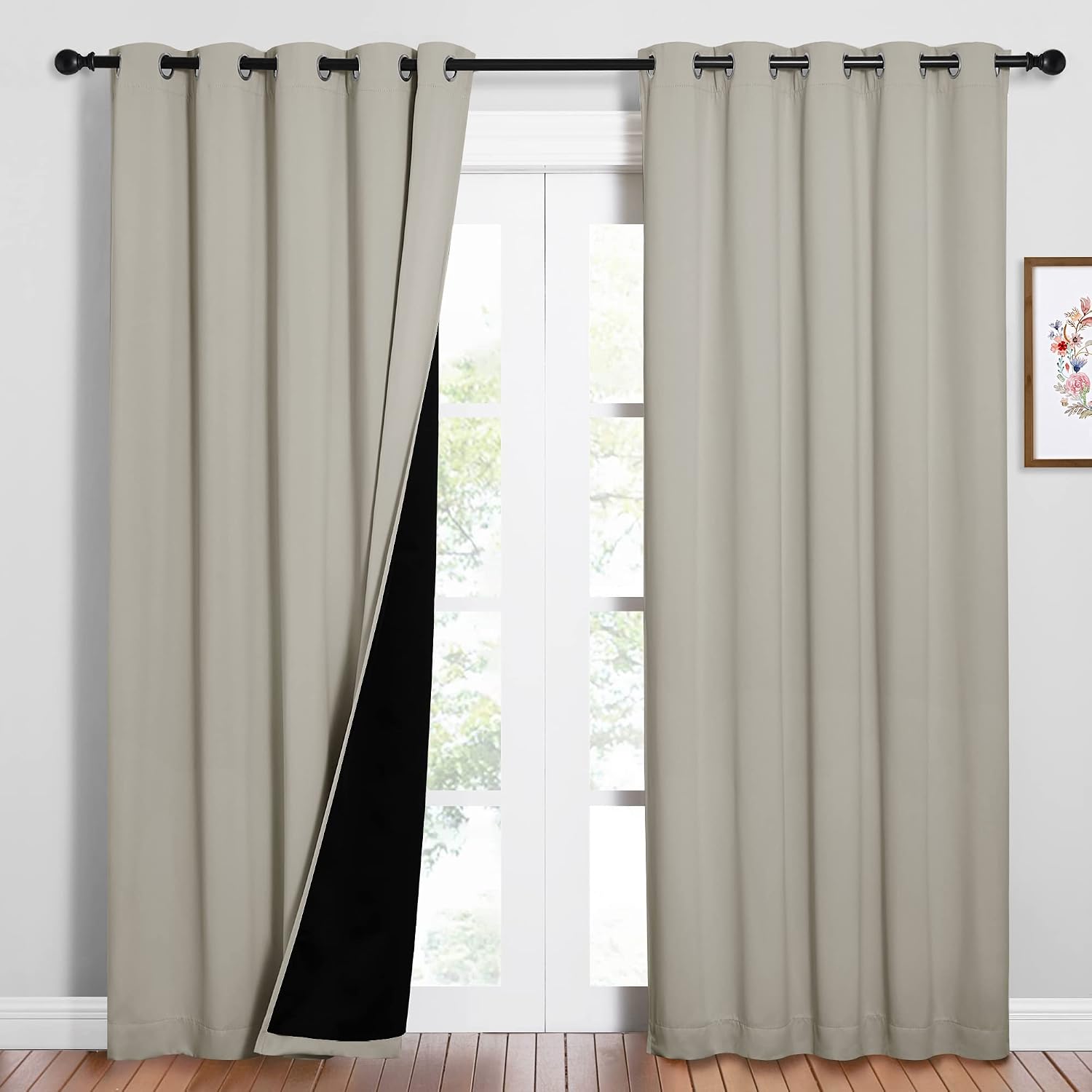 Nicetown 100% Blackout Window Curtain Panels, Cold and Full Light Blocking Drapes with Black Liner for Nursery, 84 inches Drop Thermal Insu…