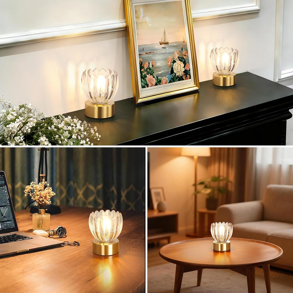 Shenmoyl Cordless Small Table Lamp with 5200mAh Battery & Touch Control, Battery Operated Tulip Table Lamp with 3 Colors, Rechargeable…