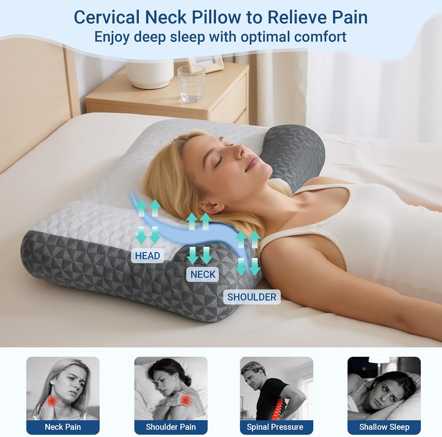 Favocama Cervical Neck Pillow for Sleeping - Ergonomic Side Sleeper Pillows for, Contour Cervical Pillow for Neck Support, Orthopedic Memo…